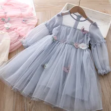 Корейское детское газовое платье принцессы г., весенние платья с длинными рукавами для девочек