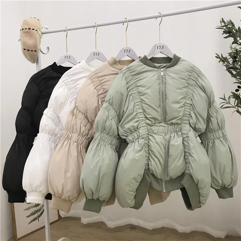Irregular Women Short parks Winter Fashion Lantern sleeve Female Outwear Loose Zipper Warm Coat Casual Newest INKEO 9O013