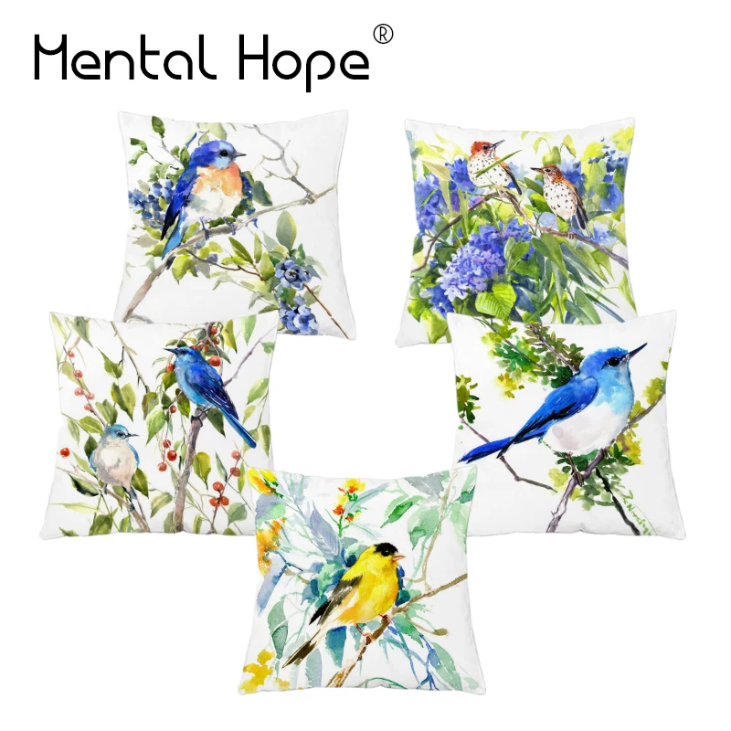 Cartoon Bird Printed Plush Cushin Cover Home Decor Flower Pattern Throw Pillow Decoratve Square Pillowcase for Sofa Car | Дом и сад