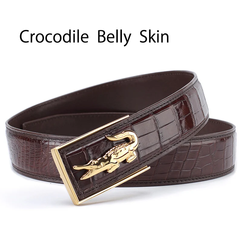 Belly skin Men belt McParko, крокодиловый ремень, натуральная кожа, мужской ремень, люксовый бренд, джинсы, ремни, Модный деловой пояс, кожаный коричневый - Цвет: Belly skin Men belt