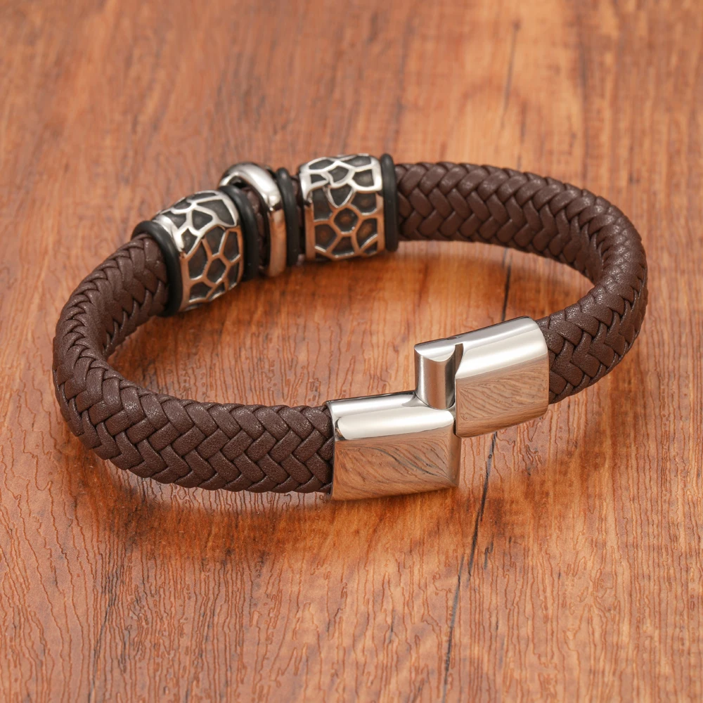 New Retro Style Skull Woven Leather Bracelet for Men Stainless Steel Magnetic Clasp Fashion Jewelry Bangles Gift - Image 2