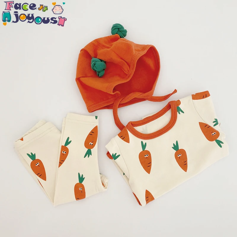 Newborn Baby Girl Boy Clothes Ifant Kids Pajama Sets Sleepwear Carrot Pattern Tops &amp Rompers Leggings Pants With Hat Outfits Set |