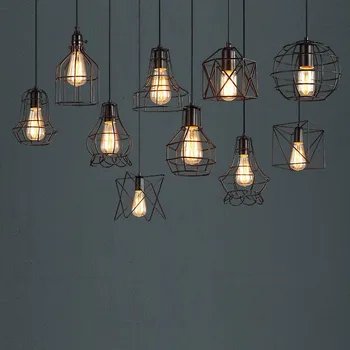 

Modern Loft Led Lights American Industrial Pendant Creative Art Restaurant Bar Retro Chandelier Warehouse Small Iron Cage Lamp