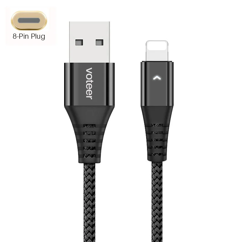 Voteer 3A Micro USB кабель для зарядки мобильных телефонов type-C 8-контактный кабель для быстрой зарядки кабель для передачи данных для iPhone samsung - Цвет: Black For 8Pin