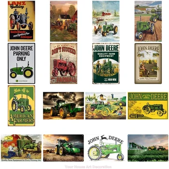 

Plate Metal Tin Signs Retro Green Tractor Farm classical wall decoration for farm house Iron Craft Paintings