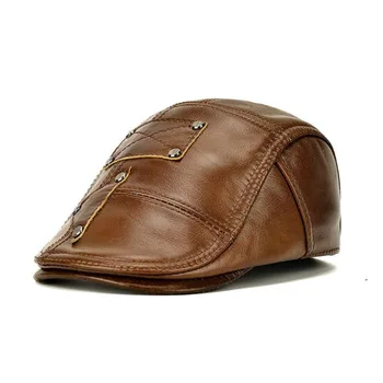 

LA Men's Leather baseball Cap brand new style Geniune leather beret newsboy belt hunting gatsby black caps hats