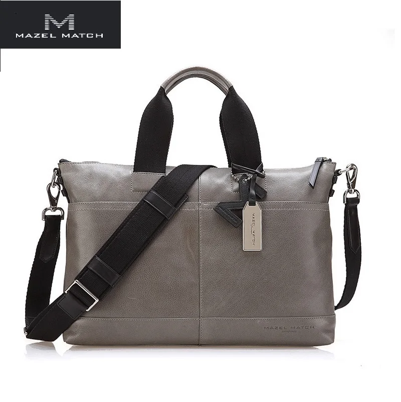 

Chic Brand Genuine Leather Businessmen's Casual Laptop Briefcase Gray Handbag Authentic Cow Skin Male Large Cross Shoulder Bag