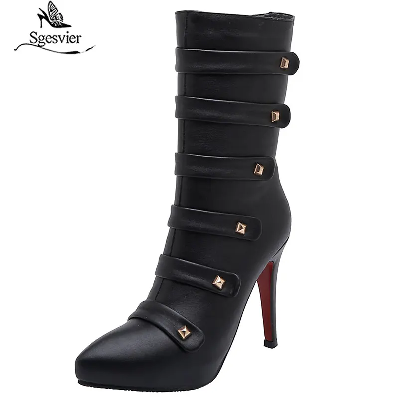 

Sgesvier 2020 new arrival women ankle boots zipper rivet autumn winter boots sexy thin high heels party wedding shoes woman G779