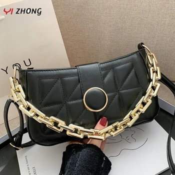 

YIZHONG Leather Chain Satchels Shoulder Bag Fashion Hangbags Women Bags Desinger Diamond Lattice Casual Ladies Bags Clutch Purse
