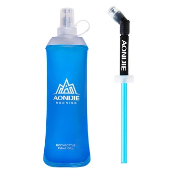 

AONIJIE 450ml Soft Flask Outdoor Sport TPU Hydration Bottle Hiking Running Fitness Bicycle Water Kettle Jug With Optional Straw