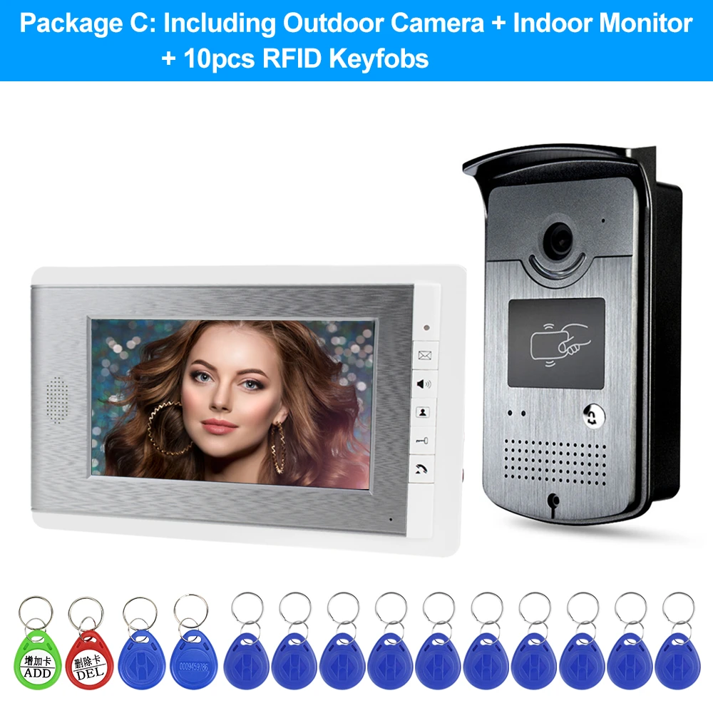 RFID Wired Video Intercom Video Door Phone 7'' Color Monitor Video Camera Doorbell Waterproof Card Keyfobs Unlock for Home Villa legrand video door phone Door Intercom Systems