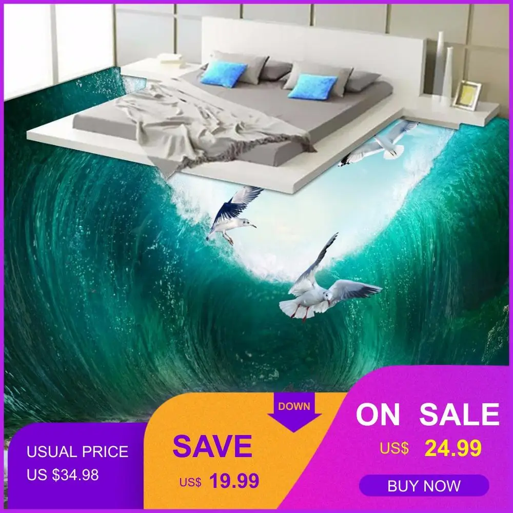 Shockwave Seabirds пляжный Туалет спальня офис кабинет Нескользящие самоклеящиеся пол обои