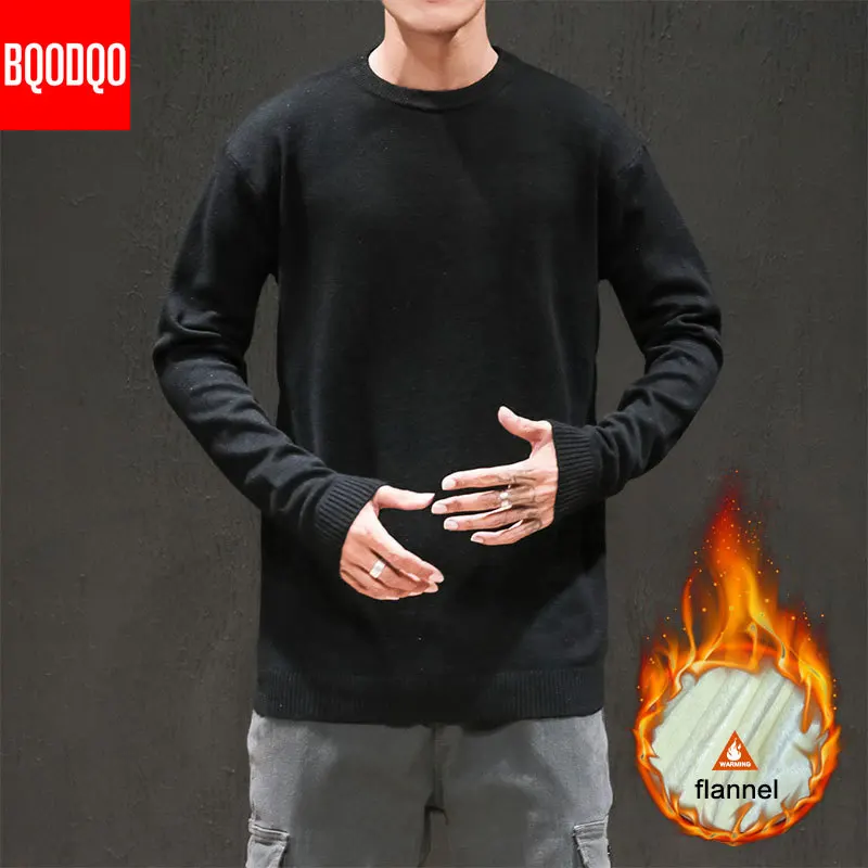  Fleece Jumper Sweaters Men PLUS SIZE Fashion Warm Autumn Winter Japanese Army Sweater Black Knitted