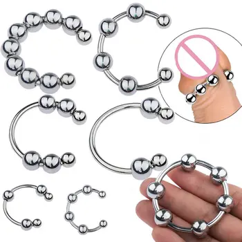 Metall Penis Ring Sex Spielzeug für Männer Verzögerung Ejakulation Edelstahl Cock Ring Mit 6 Perlen Eichel stimulator 1