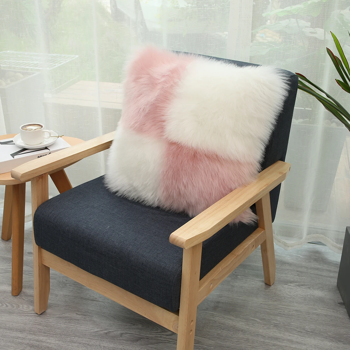 

Shiny Shaggy Flush Faux Fur Sheepskin Soft Cushion Cover Pillow Cover Contrast Color Cushion Cover Sofa Bed Home Decorations