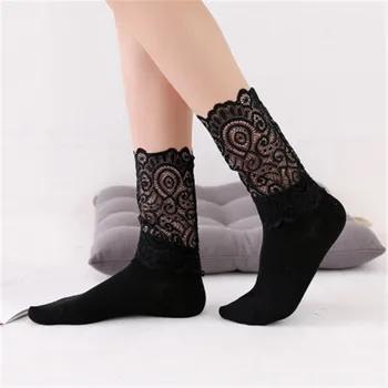 

1Pair Summer Women Girl Sexy Retro Lace Floral Black Mesh Socks Elastic Fashion Lady Hipster Lovely Soft Long Socks Female Soxes