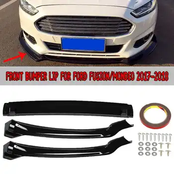 

3pcs Gloss Black Front Bumper Chin Lip Spoiler for Ford Fusions for Mondeo 17-18 Anti-collision Car Exterior Bumper Car Styling