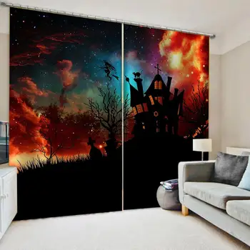 

Custom Skull Cartoon 3D Door Windows CurtainsThin Living Room Bedroom Pink Decorative Kitchen Curtains Drapes Dropship