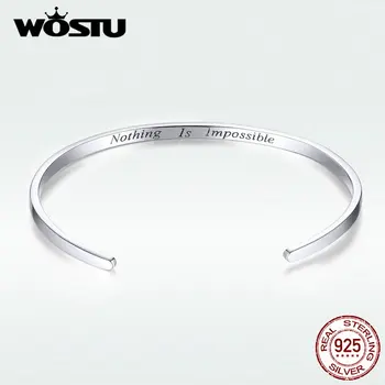 

WOSTU 925 Sterling Silver Original Bracelet & Bangle Nothing Is Impossible Adjustable Lucky Bracelets Genuine Jewelry BKB160