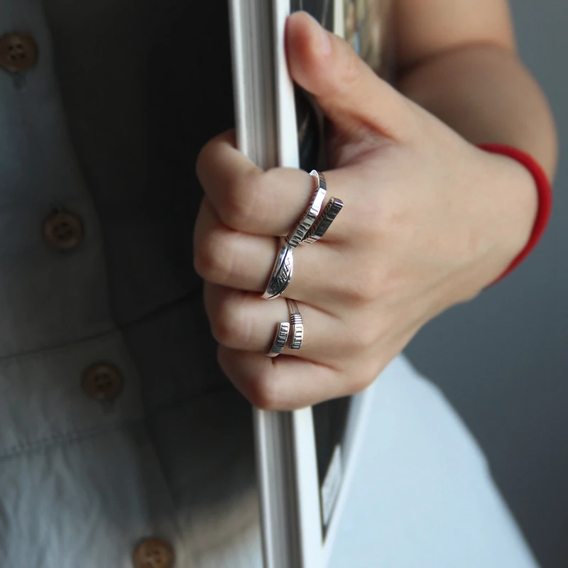 Silvology вертикальные кольца для женщин 925 серебро в полоску Крест Дизайн Ретро Кольца Новые INS Корея ювелирные изделия в стиле минимализма