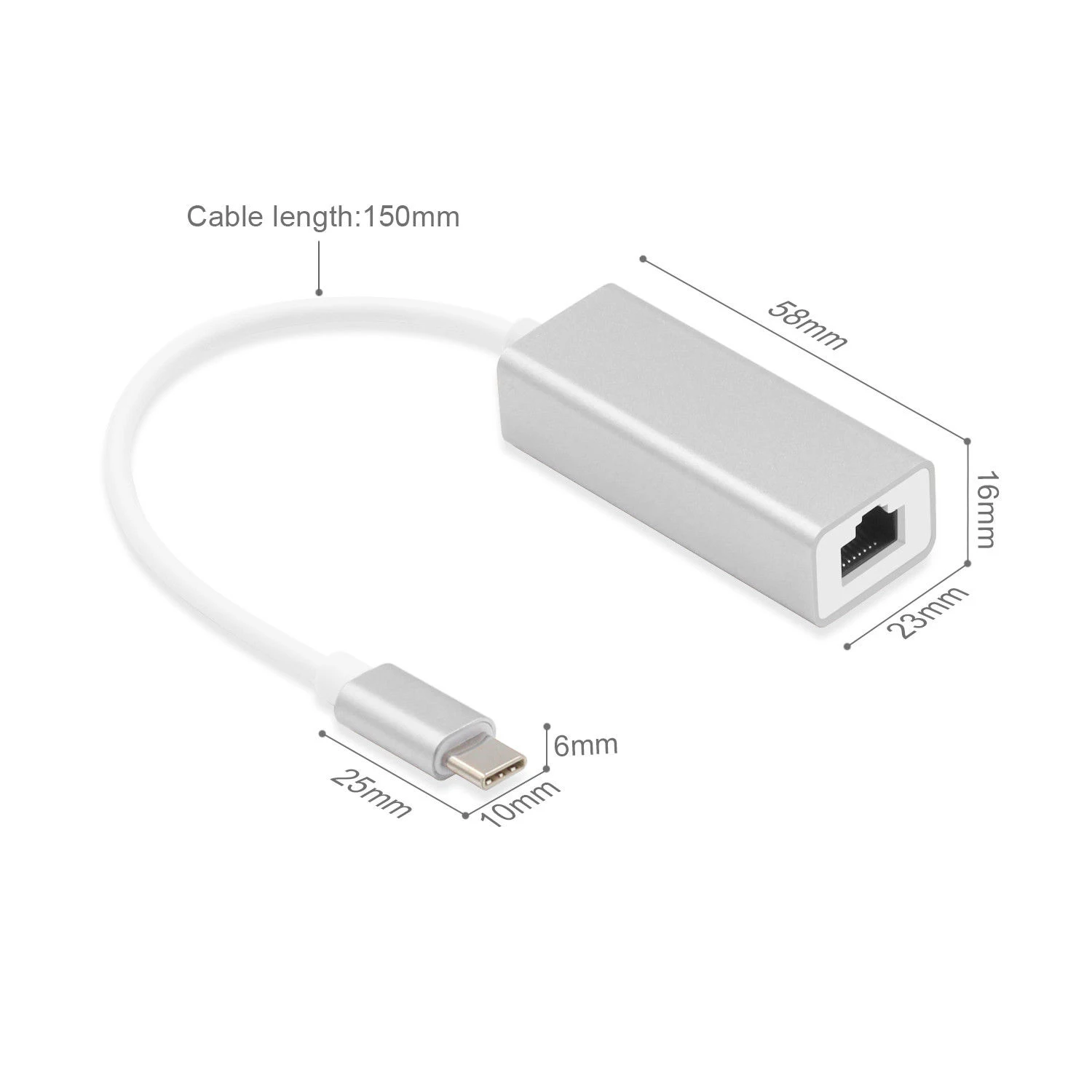 For MacBook Type C to RJ45 Silver Adapter USB C 12cm Wired Dongle Cable Laptop Gigabit 4