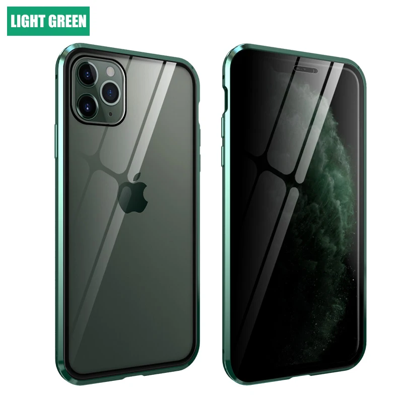 Магнитный чехол из закаленного стекла для iPhone 11 Pro Max 7 8 Plus XR, анти-магнит, металлический бампер, защитный чехол на весь корпус - Цвет: Light Green