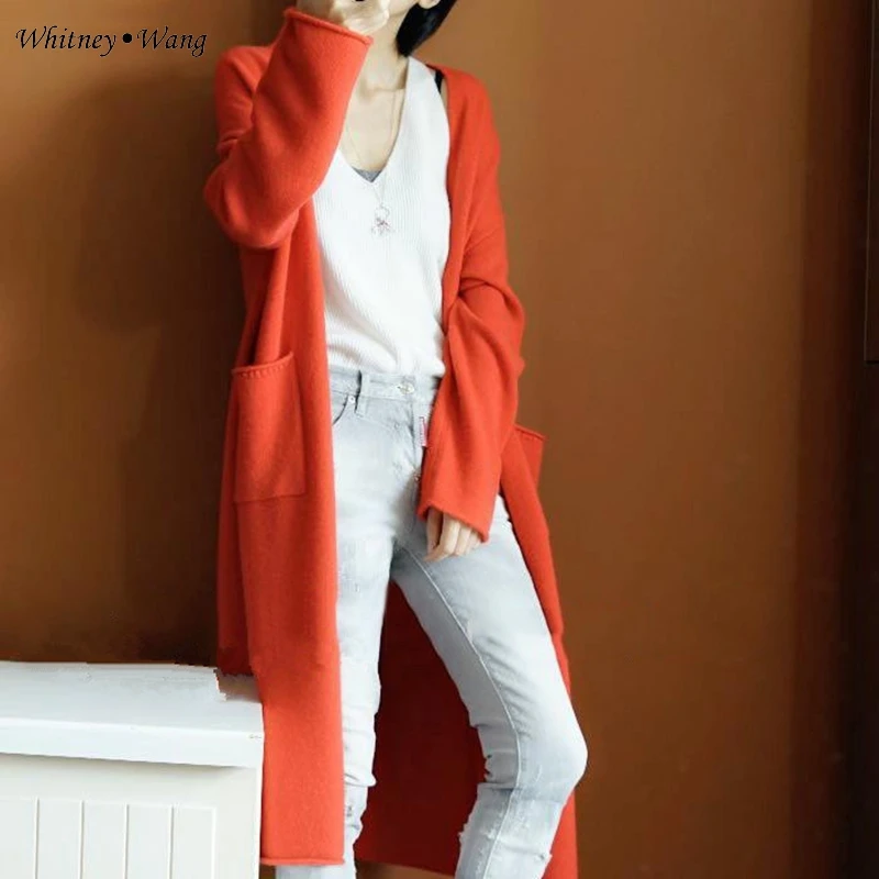 

WHITNEY WANG 2019 Autumn Fashion Streetwear Oversize Solid Color Long Cardigan Women Sweater Jumper sueter mujer invierno