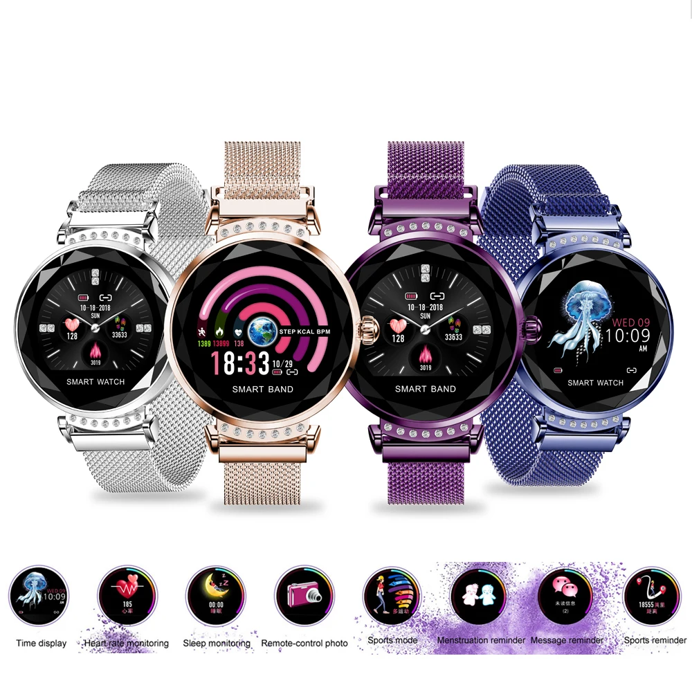 H2 Luxury Smart Watch Women Waterproof Ladies fashion Smartwatch Heart Rate Fitness Tracker for Android IOS Phone PK B80 H1 H8