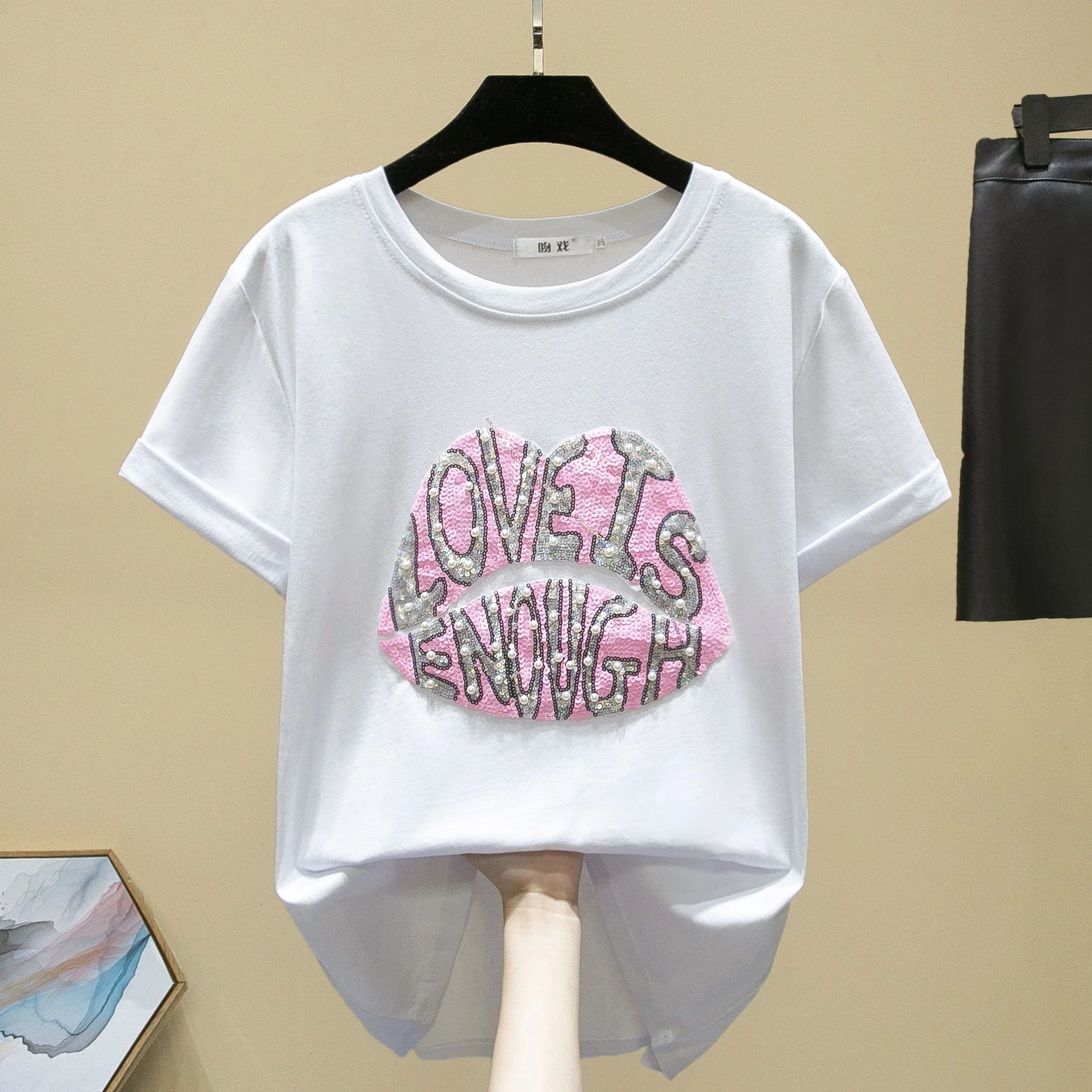 Summer Butterfly Sequin Embroidery Oversized T-shirts Women Casual Short Sleeve Loose Tops Female Beading O-Neck Tees Harajuku | Женская