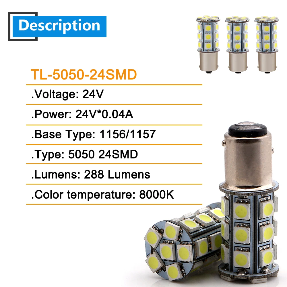 50 шт. P21W 24V Белый 5050 24 SMD светодиодные лампы 1156 BA15S 1157 BAY15D P21/5 W BA15D авто автомобиль грузовик поворотник стоп стояночный фонарь