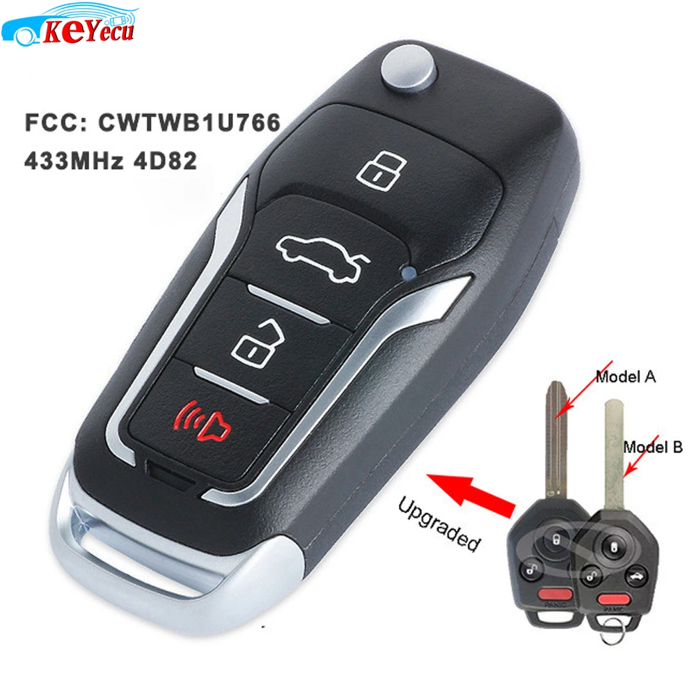 

Keyecu Upgraded Flip Remote Car Key Fob 433MHz 4D82 Chip 4 Button for Subaru Forester Impreza 2012-2017 FCC: CWTWB1U766