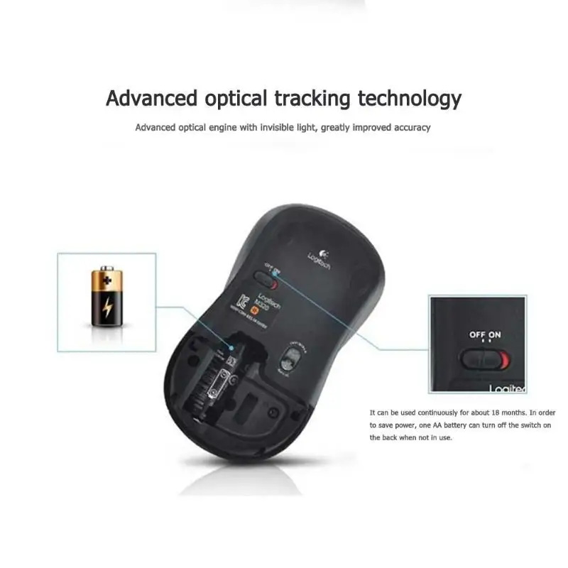 Logitech M320 3 Buttons Wireless USB Nano Receiver Mouse 1000DPI Symmetrical Ergonomic 2.4GHz Optical Mice