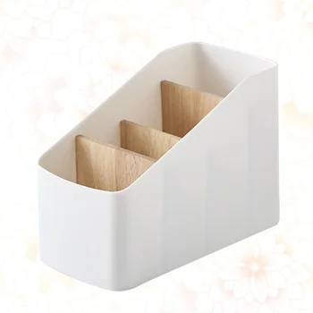 

1PC Creative Wood and Plastic Desktop Storage Basket Multi-Compartment Storage Box Detachable Slot Style Remote Control Organize
