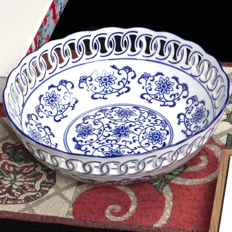 

Новые сине-белые фарфоровые украшения в китайском стиле, керамическая тарелка для фруктов, тарелка для сушеных фруктов, тарелка для конфет, поднос для китайской гостиной