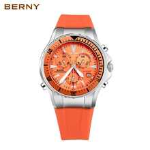 

2021 BERNY Mens Watches Silicone Strap 200M Waterproof Watch For Men Top Brand Quartz Fashion Dive Watch Часы Мужские