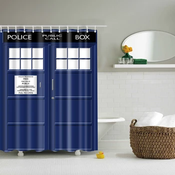 

Waterproof Thicken Polyester 3D Blue Shower Curtain the Door of Police Mildew Proof Bath Tub Curtain with 12 pcs Hooks