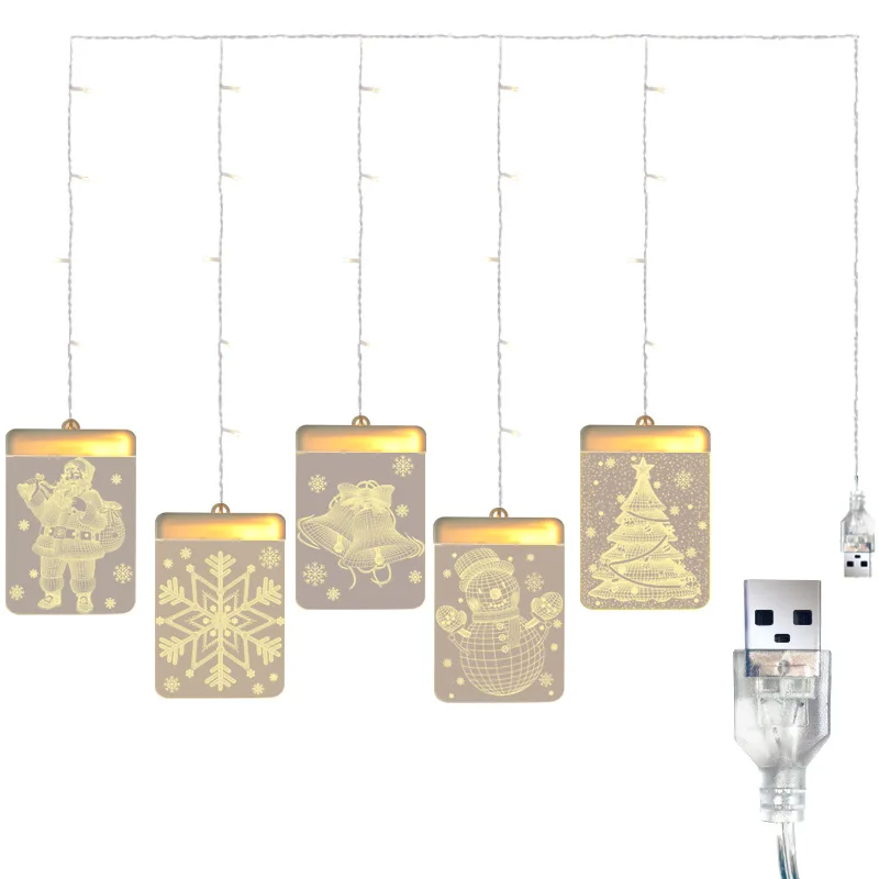 3D светодиодный акриловый Рождественский занавес струнная лампа в форме снежинки 5 В USB подвесной Ночник декор Свадебные китайские фонарики для вечеринки