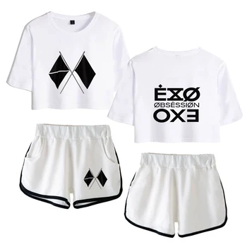 

KPOP EXO NEW ALBUM 2019 Sixth Album OBSESSION WE ARE ONE EXO Print Women Two Piece Set Shorts+lovely T-shirt Hot Sale Clothes