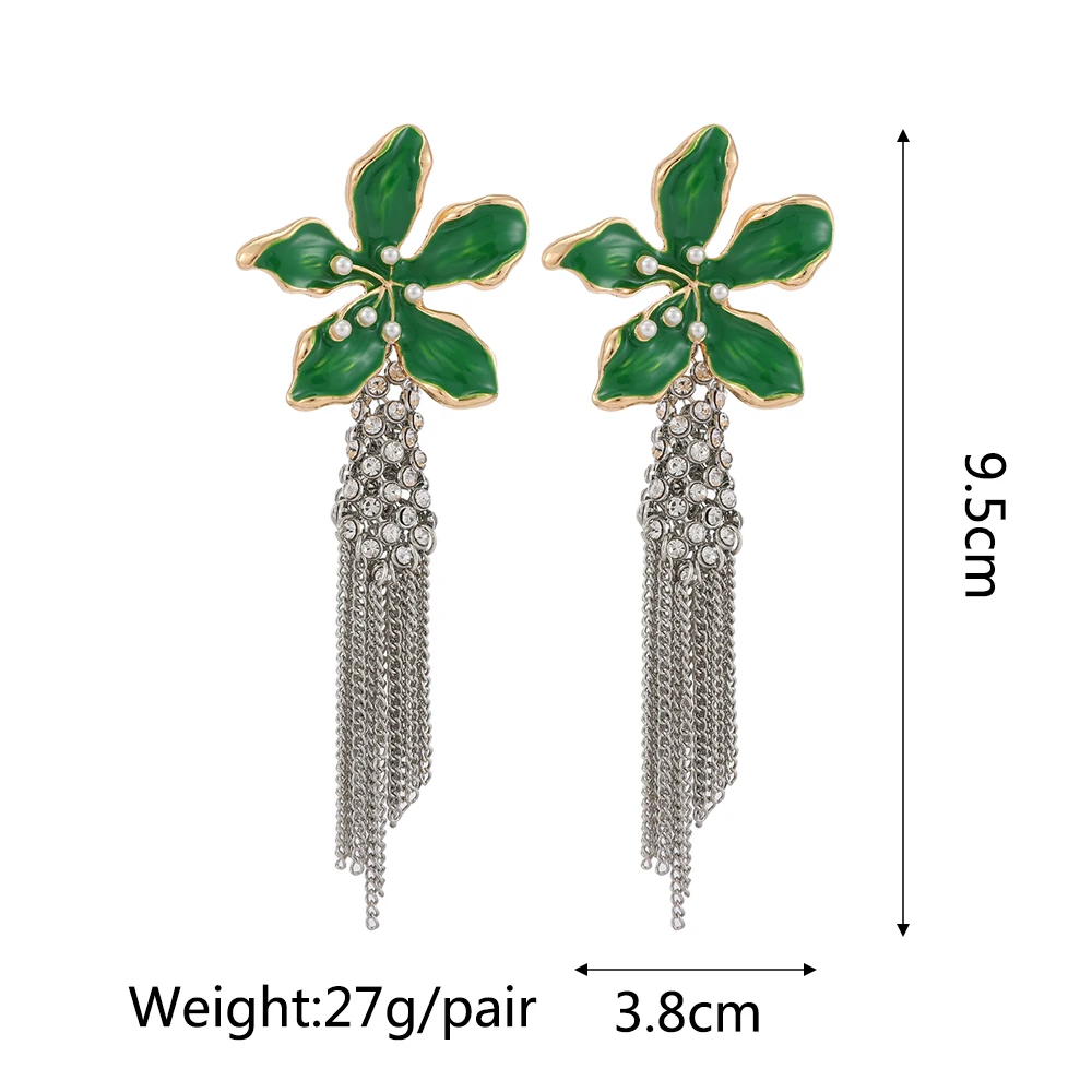 Ztech New Green Series Set Earrings Designer Jewelry Crystal Tassel Za Accessories Handmake Statement Bijoux Pendientes Brincos