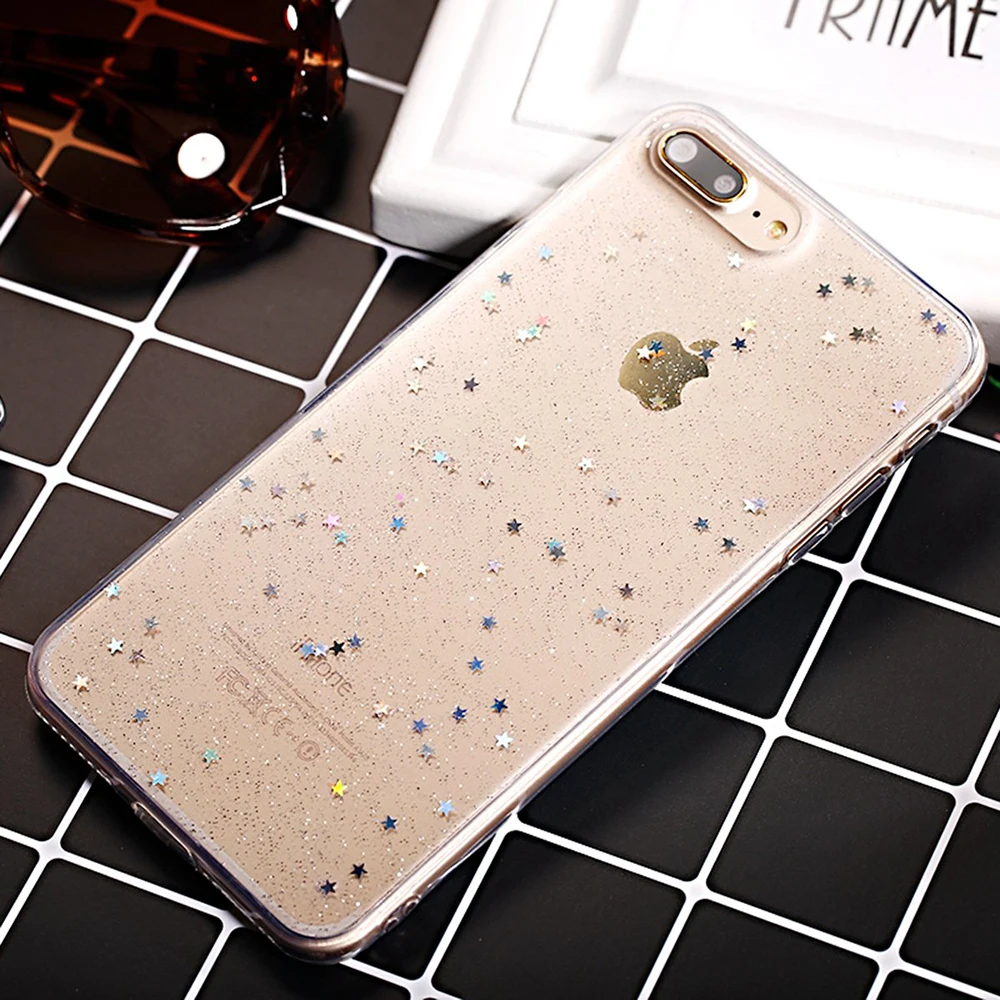 Милый Прозрачный блестящий чехол для iPhone Xr X Xs Max 6 6S 7 Plus 8 5 5S SE 12 мини Мягкий тонкий