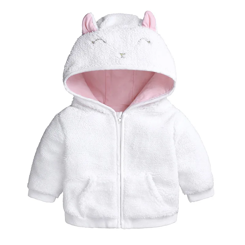 Зимнее пальто для маленьких мальчиков и девочек, куртка для новорожденных, теплая одежда с капюшоном для малышей, костюм, одежда однотонная Милая верхняя одежда для детей возрастом от 0 до 18 месяцев - Цвет: White