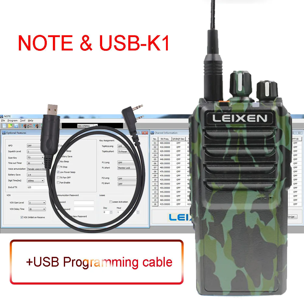 Дальнее двухстороннее радио LEIXEN NOTE Высокая мощность 20W камуфляж UHF 400-480MHz 4000mAh Ham радио - Цвет: NOTE-camo-USB