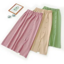 SINGRAIN, новинка, женские длинные вязаные юбки, нижняя часть, зимняя женская, на пуговицах, с разрезом, вязаные юбки, макси, теплые, элегантные, вязаные, миди юбки