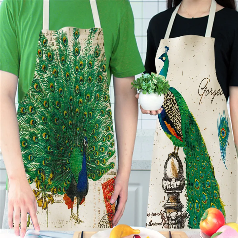 Peacock Feathers Apron Out Vibrant Colors Birds Summer Garden Women Men Kids Kitchen Peacock Apron Pinafore Cooking Linen Apron