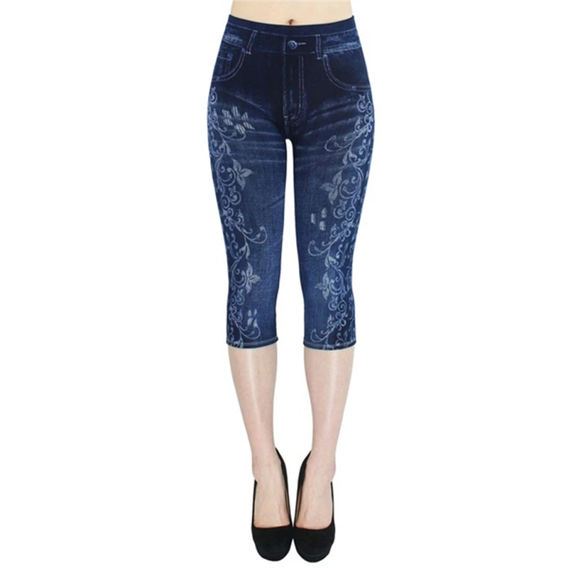 royal blue GAOKE, женские леггинсы для спортзала, искусственная лосины из джинсовой ткани, леггинсы с карманами и принтом, повседневные брюки-карандаш с высокой талией, большие размеры - Цвет: royal blue