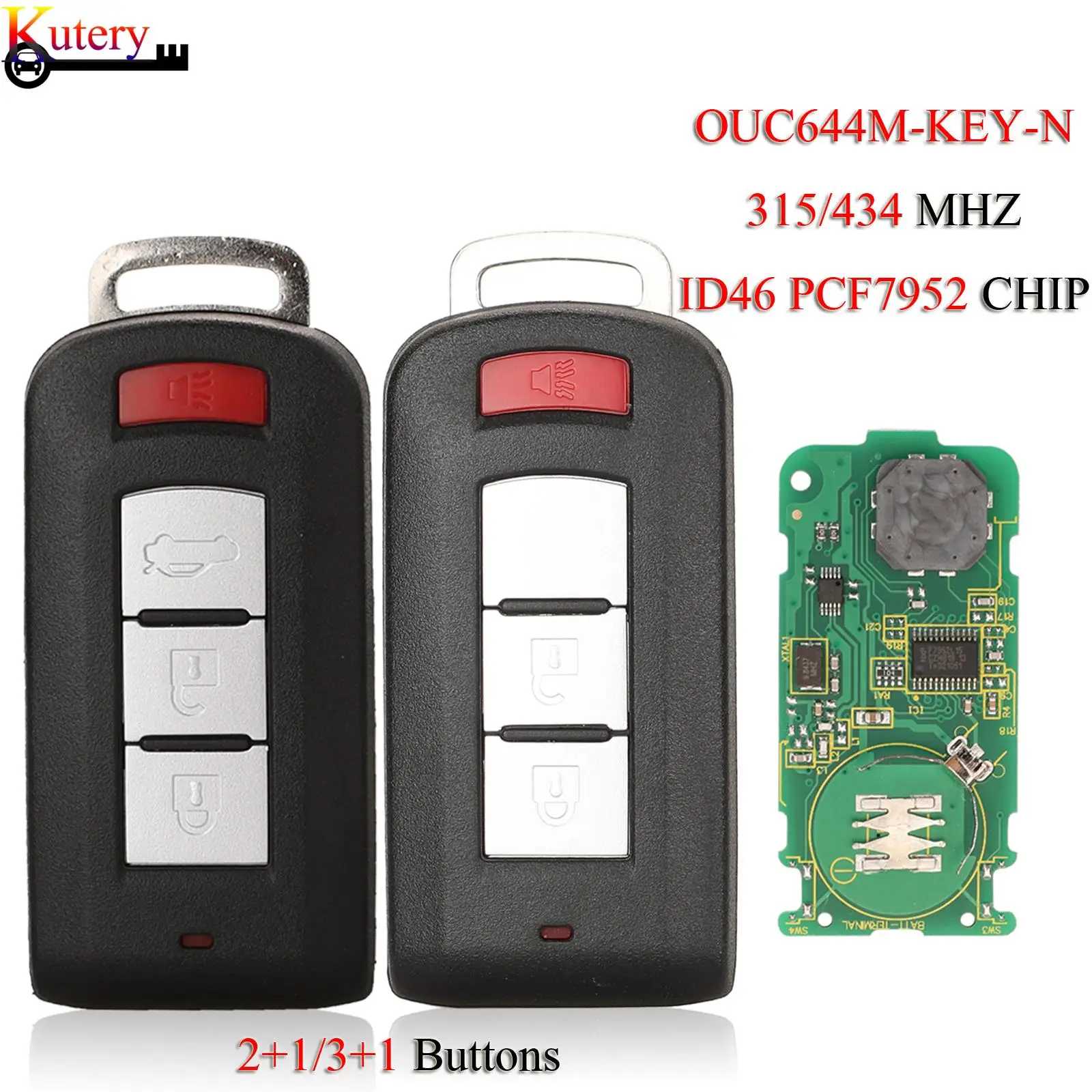 Kutery Keyless-Go Remote Smart Car Key For Mitsubishi ASX Lancer Outlander PCF7952 315/434MHz OUC644M-KEY-N/G8D-644M-KEY-N 4T | Автомобили