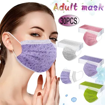 

30pcs Women Man Disposable Face Mask Solid Non Wove 3 Layer Ply Filter Mouth Face Mask Ear Loop Anti-pm2.5 Breathing mascarillas