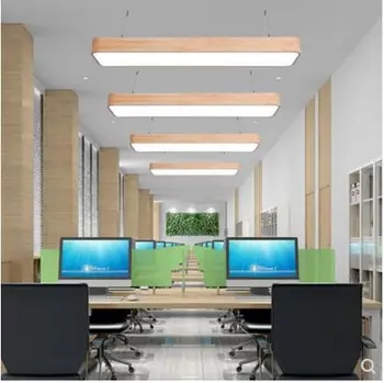 

Wood grain office chandelier office ceiling lamp modern minimalist restaurant classroom shop rectangular office long led strip l