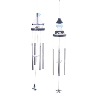 

Mediterranean Style Home Marine s Wind Chime Pine Wood Carving Sailboat Small Fish Wooden Pendant Crafts