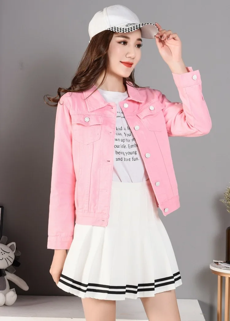 Весенне-осенняя модная женская джинсовая куртка ручная кисть с длинным рукавом стрейч короткая джинсовая куртка Белый Розовый пальто 2xl Xl